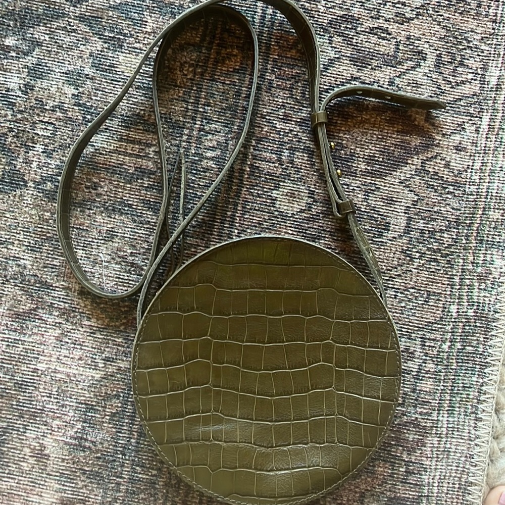 Madewell Olive Croc Embossed Leather Circle Crossbody